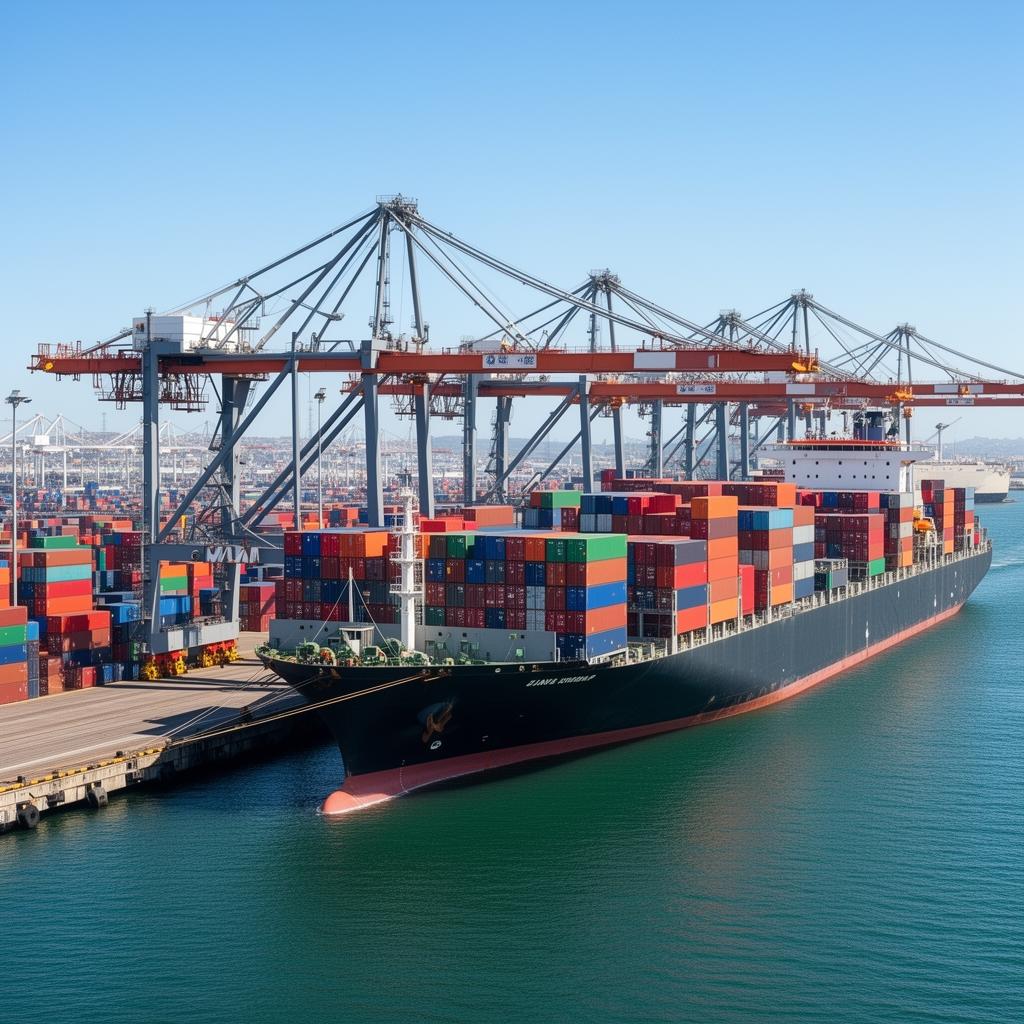 Container ship at port with stacked shipping containers showing freight cost increase 2024 from war impact