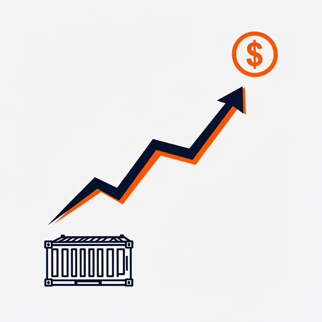 Rising freight cost chart with dollar symbol showing freight cost increase war and currency impact